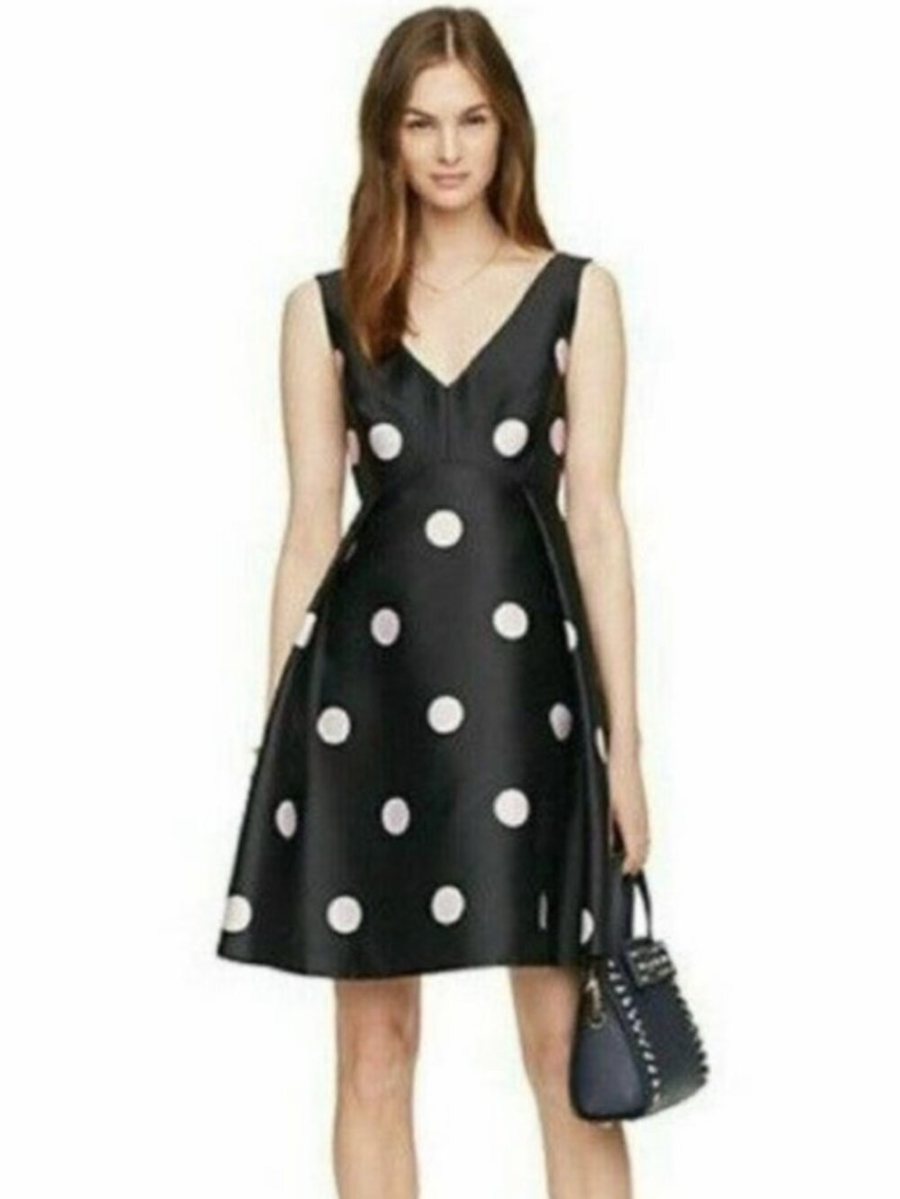 Kate Spade Spotlight V-Neck Ink & Pale Pink Polka Dot Fit & Flare Dress Size 10